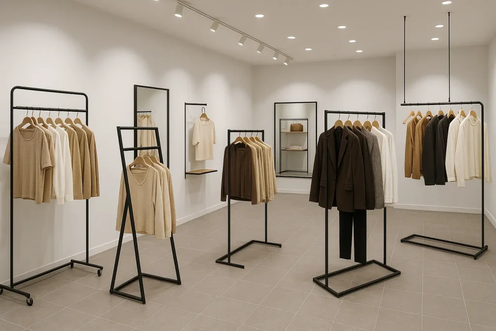 انواع رگال لباس شامل ایستاده، دیواری، چرخدار و آویزدار - رگال محمدی