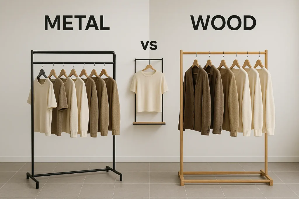 مقایسه رگال فلزی و چوبی در دکور فروشگاه - رگال محمدی