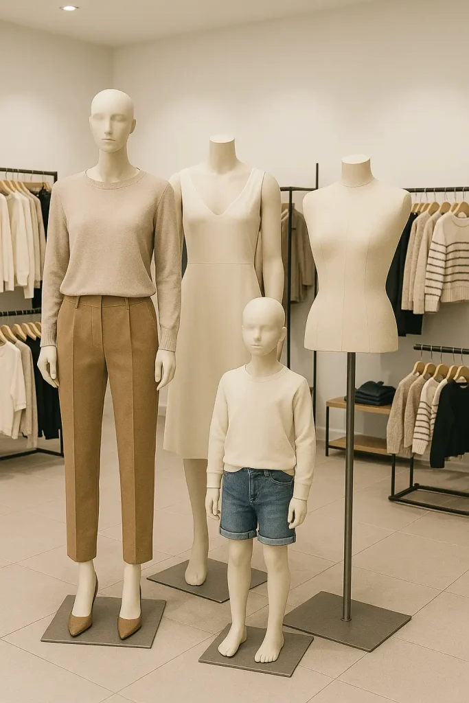 انواع مانکن فروشگاهی شامل تمام‌قد، بدون سر، نیم‌تنه و کودک - رگال محمدی