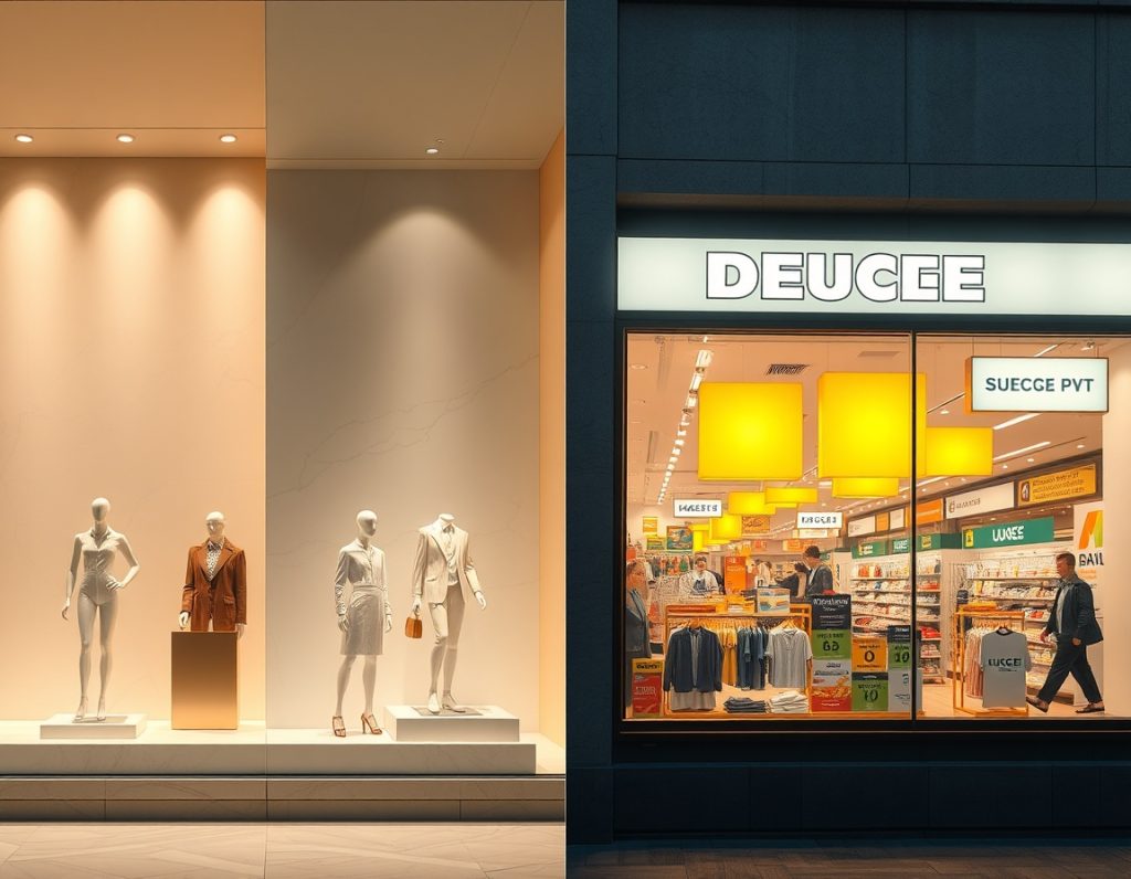 مقایسه طراحی ویترین در برندهای لوکس و فروشگاه‌های زنجیره‌ای اقتصادی